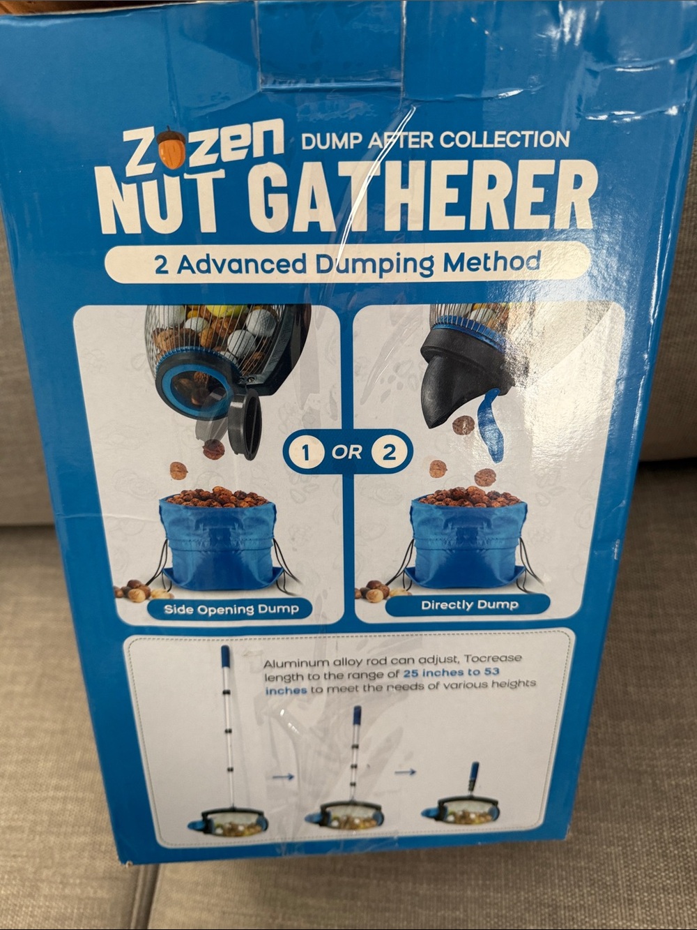 Nut Gatherer, Acorn Picker Upper, Side Opening Dump, 1 Gallon Blue - Picture 6 of 6